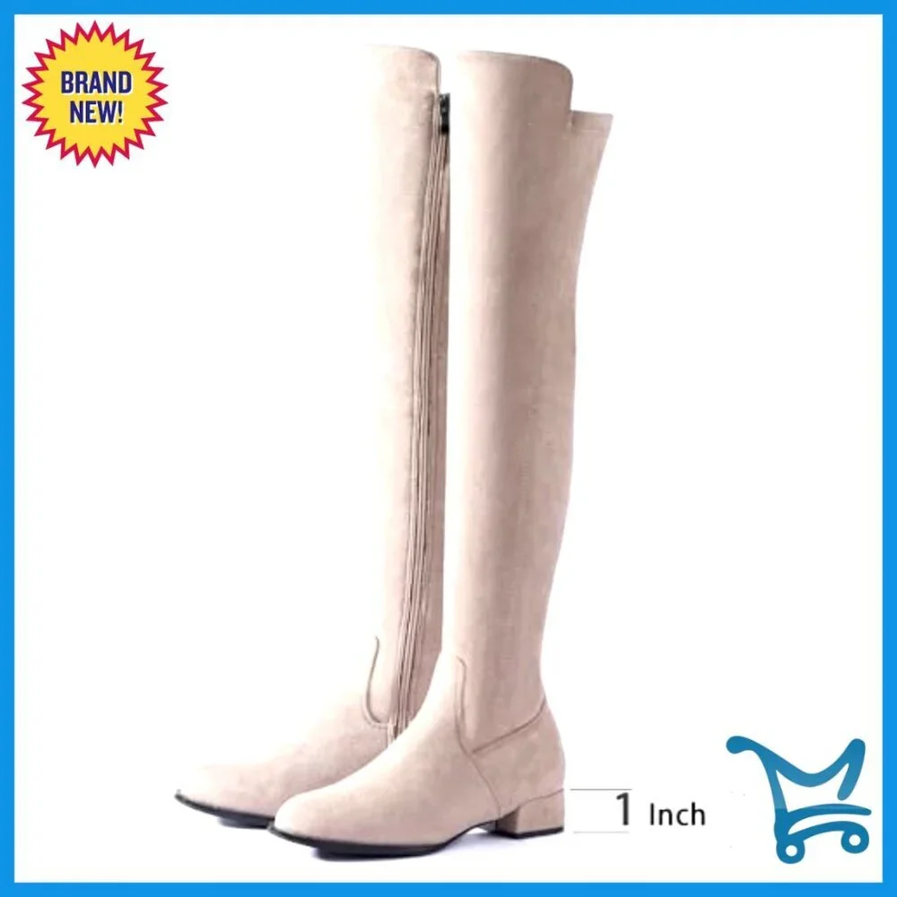 Women's Over Knee Boots Suede Thigh High Block Heel Winter